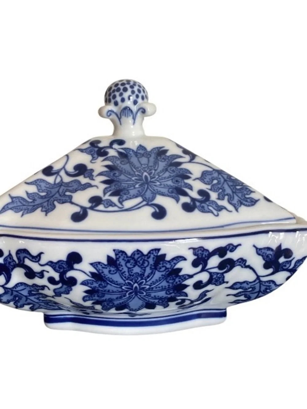 Vtg Bombay Co Blue And White Porcelain Covered Dish Chinoiserie Floral Design